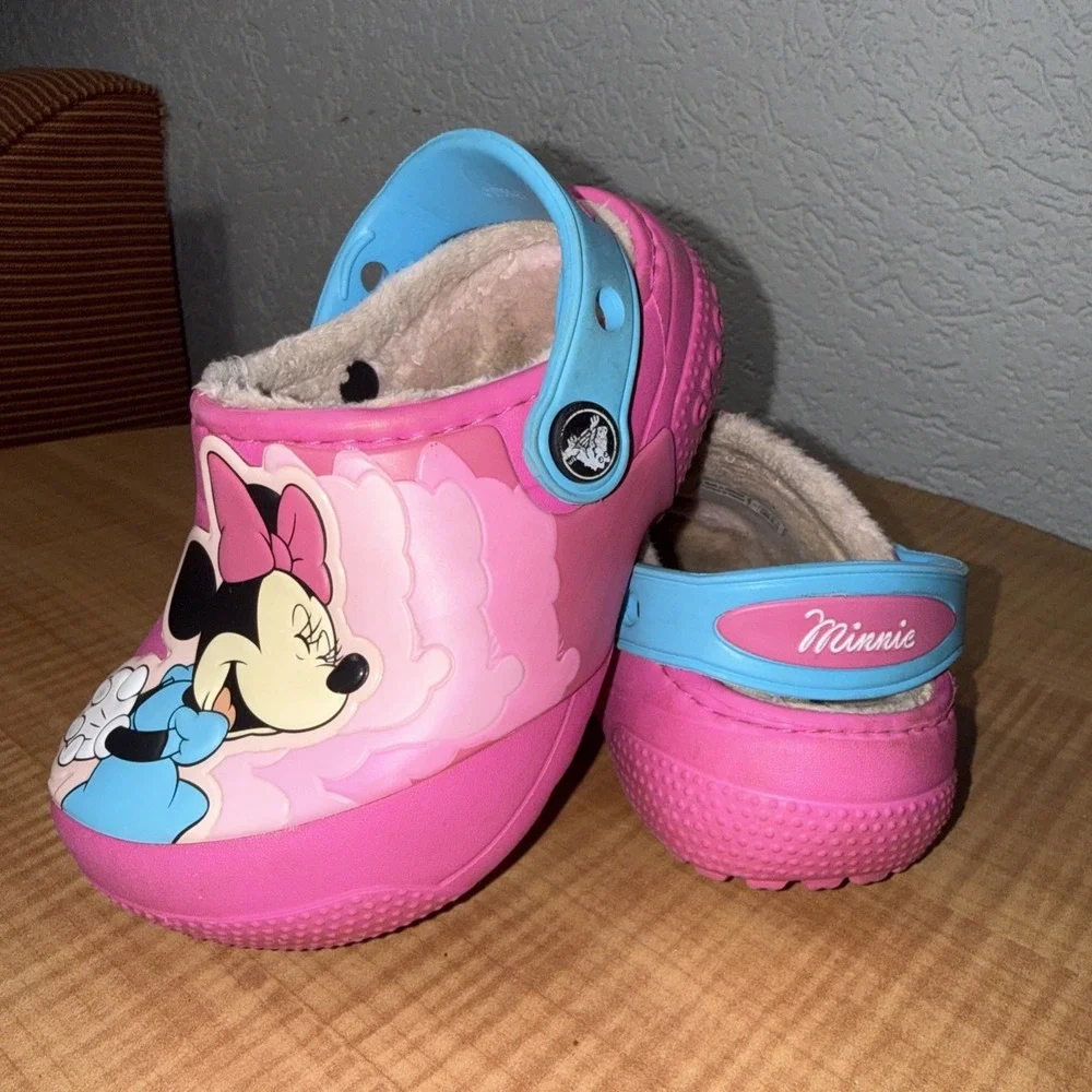 Crocs Disney Minnie Mouse Lined Pink Blue Clogs Mules Toddler Shoes Girls C7